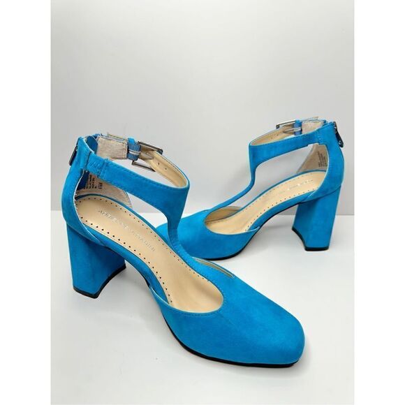 Adrienne Vittadini Sandals Size 6.5 Blue Poetic Block Heel Ankle Strap - Picture 4 of 9